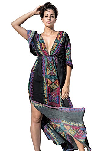 Vestido Boho Mujer Largo Talla Grande Camisolas y Pareos Indios Bohemio Hippie Chic Tunica Piscina Caftan Africano Kaftan Etnico Kimono Flores Maxi Dress Ropa Hawaiana Traje de Baño Bikini Cover Up