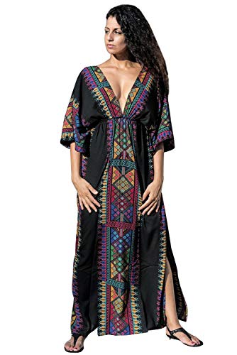 Vestido Boho Mujer Largo Talla Grande Camisolas y Pareos Indios Bohemio Hippie Chic Tunica Piscina Caftan Africano Kaftan Etnico Kimono Flores Maxi Dress Ropa Hawaiana Traje de Baño Bikini Cover Up