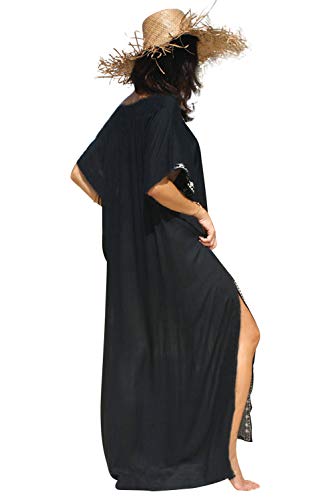 Vestido Boho Mujer Largo Talla Grande Camisolas y Pareos Indios Bohemio Hippie Chic Tunica Piscina Caftan Africano Kaftan Etnico Kimono Flores Maxi Dress Ropa Hawaiana Traje de Baño Bikini Cover Up