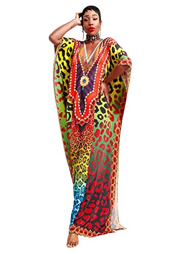 Vestido Boho Mujer Largo Talla Grande Camisolas y Pareos Indios Bohemio Hippie Tunica Piscina Caftan Africano Kaftan Etnico Kimono Flores Ropa Hawaiana Traje de Baño Bikini Cover Up