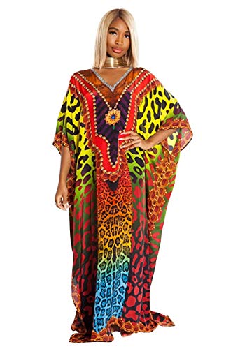 Vestido Boho Mujer Largo Talla Grande Camisolas y Pareos Indios Bohemio Hippie Tunica Piscina Caftan Africano Kaftan Etnico Kimono Flores Ropa Hawaiana Traje de Baño Bikini Cover Up