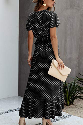 Vestido Casual de Verano para Mujer Vestidos de Playa Largos con Lunares Vintage Negro XL