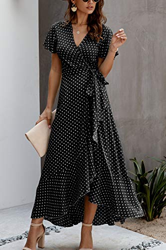 Vestido Casual de Verano para Mujer Vestidos de Playa Largos con Lunares Vintage Negro XL