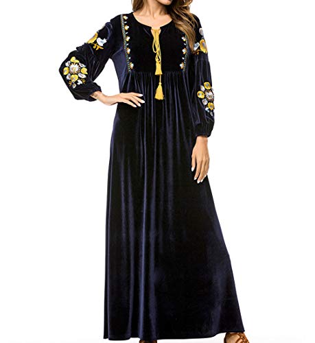 Vestido de Abaya Islámico Musulmán de Manga Larga Maxi Robe Elegante Ropa(M)