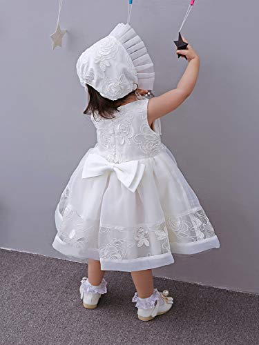 Vestido de Bautizo para Bebé Niña Vestido Formal de Novia de Boda de Encaje sin Manga 3 Piezas Conjunto de Chal Sombrero Skirt con Bowknot para Ceremonia