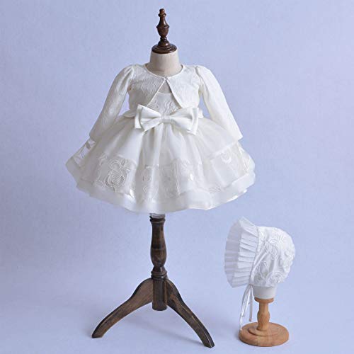 Vestido de Bautizo para Bebé Niña Vestido Formal de Novia de Boda de Encaje sin Manga 3 Piezas Conjunto de Chal Sombrero Skirt con Bowknot para Ceremonia