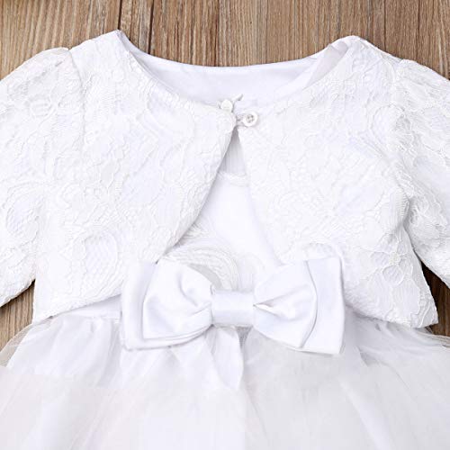 Vestido de Bautizo para Bebé Niña Vestido Formal de Novia de Boda de Encaje sin Manga 3 Piezas Conjunto de Chal Sombrero Skirt con Bowknot para Ceremonia