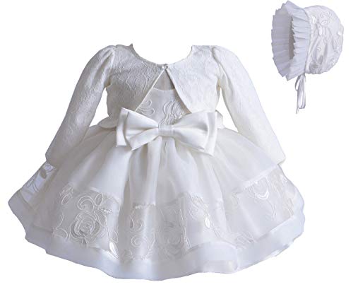 Vestido de Bautizo para Bebé Niña Vestido Formal de Novia de Boda de Encaje sin Manga 3 Piezas Conjunto de Chal Sombrero Skirt con Bowknot para Ceremonia