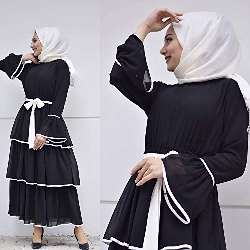 Vestido de Capa de Pastel a Juego de Color Blanco y Negro de Manga Larga musulmán árabe para Mujer