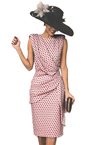 Vestido De Cóctel Lunares Sin Mangas Elegantes Vintage Verano Lápiz Vestidos De Fiesta Mujer Cortos Rosa XL