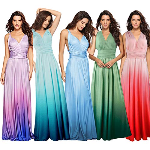 Vestido de Fiesta de Mujer Sin Mangas de Boho Maxi Largo Ropa de Cóctel Noche Dama de Honor Sexy y Elegante Falda Multi-Way Casual Vintage Dress para Boda Playa Verano Agua Azul S