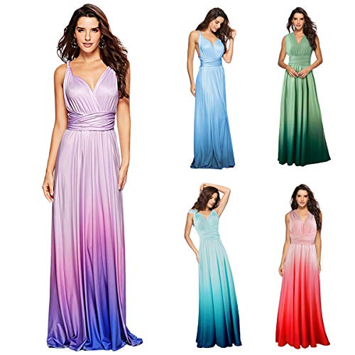 Vestido de Fiesta de Mujer Sin Mangas de Boho Maxi Largo Ropa de Cóctel Noche Dama de Honor Sexy y Elegante Falda Multi-Way Casual Vintage Dress para Boda Playa Verano Agua Azul M