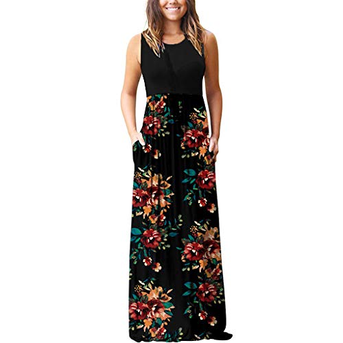 Vestido de Novia de Fiesta en la Playa de Verano Yvelands Verano de Las Mujeres sin Mangas Suelta Llano Maxi Vestido Largo Informal con Bolsillos