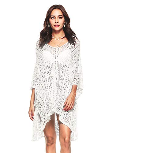 Vestido de Playa para Mujer, Vestido de Playa Ahuecado para Mujer Sarongs Bikini de Verano Traje de baño Coverups + Collar + Pendientes