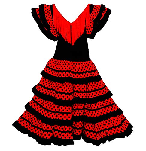 Vestido Flamenco Disfraz Sevillana, Traje de Andaluza la Señorita, Carnaval, Bailar Flamenca para Niñas y Mujer- con Lunares Negros y Blancos (Negro, 2 Años)