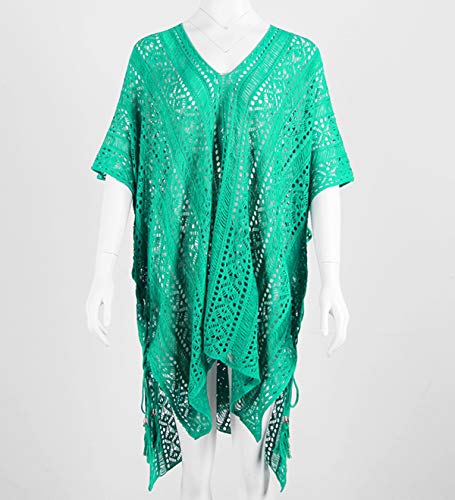 Vestido Ganchillo Playa Mujer Vestidos Pareos Playeros Kaftan Camisolas Caftanes Tunica Playa Piscina Ropa de Baño Vestido Playero Crochet Ropa de Playa Mujer Bikini Cover Up Playera Camisola Verde
