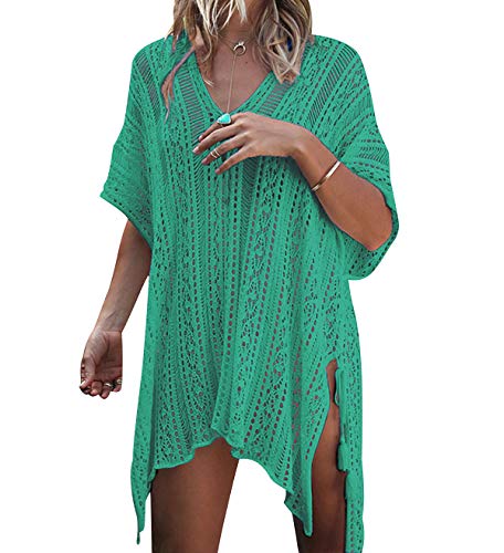 Vestido Ganchillo Playa Mujer Vestidos Pareos Playeros Kaftan Camisolas Caftanes Tunica Playa Piscina Ropa de Baño Vestido Playero Crochet Ropa de Playa Mujer Bikini Cover Up Playera Camisola Verde