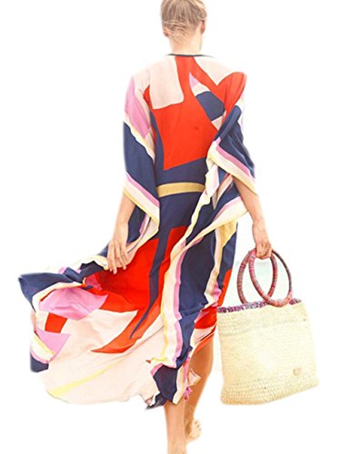 Vestido Largo de Playa Mujer Bohemia Kaftan Maxi Pareo de Algodón Verano Poncho Tuunic Etnico Foral Bikini Cover Up Sarong Traje de Baño Beachwear