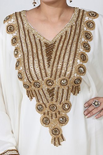 Vestido largo islámico islámico Kaftan árabe de Farasha de los hombres de los UAE Style de Bedi - tamaño único - (KAF-2940_OWHT)