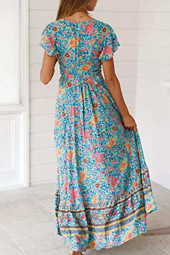 Vestido Mujer Bohemio Largo Verano Playa Fiesta Floral Manga Corta Cuello en V Talla Split Wrap Maxi Vestidos 6 S