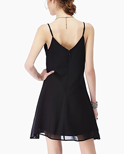 Vestido Mujer Elegantes Vestidos Cortos Verano Sin Mangas Dresses Señoras Moderno V Cuello Espalda Descubierta Vestidos Años 50 A-Lìnea Moda Casual Color Solido Vestido (Color : Negro, Size : M)