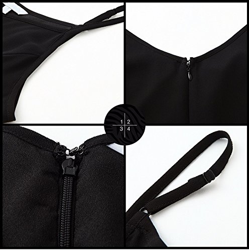 Vestido Mujer Elegantes Vestidos Cortos Verano Sin Mangas Dresses Señoras Moderno V Cuello Espalda Descubierta Vestidos Años 50 A-Lìnea Moda Casual Color Solido Vestido (Color : Negro, Size : M)