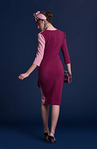 Vestido Mujer Fiesta Coctel Boda Elegante Corto Ajustado Manga Larga (Rosa Y Burdeos, s) P420501