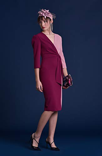 Vestido Mujer Fiesta Coctel Boda Elegante Corto Ajustado Manga Larga (Rosa Y Burdeos, s) P420501