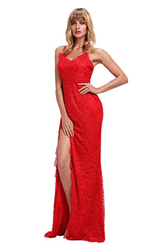 Vestido Mujer Largo - Elegante para Ceremonia y Eventos, Novia o Dama de Honor - para Fiesta Discoteca Moda Baile Model 5 Rojo L