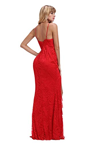 Vestido Mujer Largo - Elegante para Ceremonia y Eventos, Novia o Dama de Honor - para Fiesta Discoteca Moda Baile Model 5 Rojo L