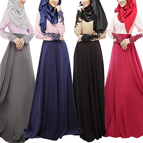 Vestido Musulmán para Mujer Abaya Vestido Musulmán Vestidos Dubai De Manga Outdoor Confortable Larga Ropa Musulmán Mujeres Hijab Vestidos Vestido De Noche (Color : Grau, Size : M)