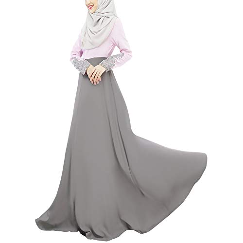 Vestido Musulmán para Mujer Abaya Vestido Musulmán Vestidos Dubai De Manga Outdoor Confortable Larga Ropa Musulmán Mujeres Hijab Vestidos Vestido De Noche (Color : Grau, Size : M)