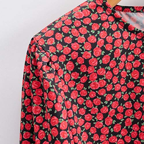Vestido para Mujer,Vestidos De Cuello Redondo con Estampado De Rosas De Moda Casual, con Minivestido En Forma De A De Estilo Francés De Manga Larga con Barra, Rojo, L