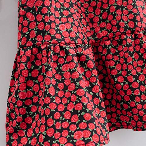Vestido para Mujer,Vestidos De Cuello Redondo con Estampado De Rosas De Moda Casual, con Minivestido En Forma De A De Estilo Francés De Manga Larga con Barra, Rojo, L