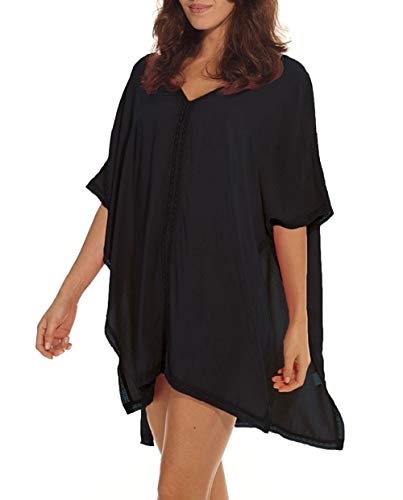 Vestido Playa Mujer Talla Grande Bohemio Hippie Chic Vestidos Manga 3/4 Murcielago con Volantes Escote V Tunica Piscina Caftan Corto Kaftan Etnico Kimono Dress Pareo Crochet Camisola Bikini Cover Up