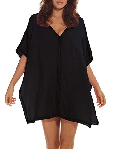 Vestido Playa Mujer Talla Grande Bohemio Hippie Chic Vestidos Manga 3/4 Murcielago con Volantes Escote V Tunica Piscina Caftan Corto Kaftan Etnico Kimono Dress Pareo Crochet Camisola Bikini Cover Up