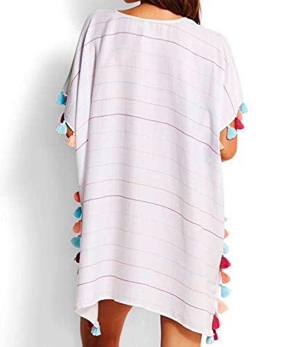 Vestido Playa Mujer Vestidos Pareos Playeros Cuello V Boho Kaftan Camisolas Caftanes Bluson Tunica Blusas Playa Piscina Ropa de Baño Playero Bikini Cover Up Tunicas Playera Camisola Verano Blanco