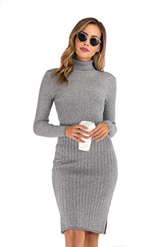 Vestido Punto Mujer Suéter Elegante para Suéter Cuello Alto Manga Larga para Mujer Pull-Over Tops Ropa Mujer Primavera Otoño Invierno Casual