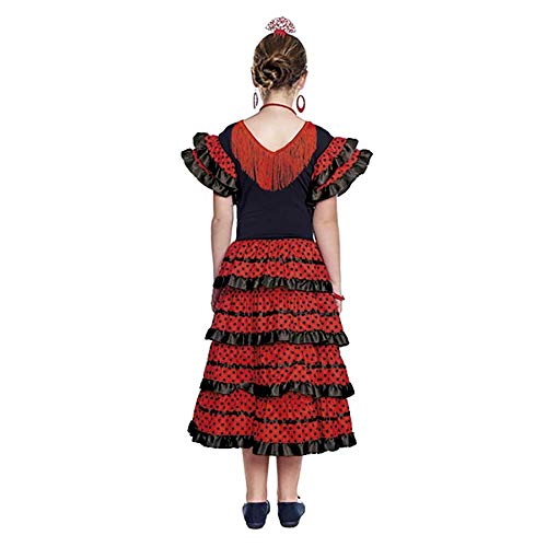 Vestido Sevillanas Niña con Accesorios Flamenca Peineta Collar Pulsera Pendientes Negro【Tallas Infantiles de 1 a 15 años】[7-9 años] Disfraz Sevillana Traje Flamenca Volantes Feria Abril Sevilla Baile