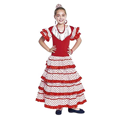 Vestido Sevillanas Niña con Accesorios Flamenca Peineta Collar Pulsera Rojo Blanco【Tallas Infantiles de 1 a 15 años】[5-6 años] Disfraz Sevillana Traje Flamenca Volantes Feria Abril Sevilla Baile
