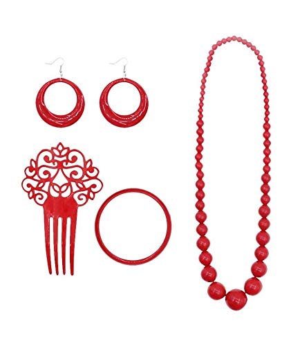 Vestido Sevillanas Niña con Accesorios Flamenca Peineta Collar Pulsera Rojo Blanco【Tallas Infantiles de 1 a 15 años】[5-6 años] Disfraz Sevillana Traje Flamenca Volantes Feria Abril Sevilla Baile