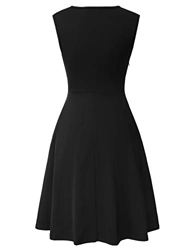 Vestido sin Mangas con Cuello en V y Cintura Alta para Mujer Línea Casual Plisada Negra XL CLS02215-1