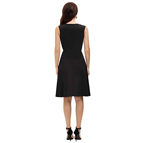 Vestido sin Mangas con Cuello en V y Cintura Alta para Mujer Línea Casual Plisada Negra XL CLS02215-1