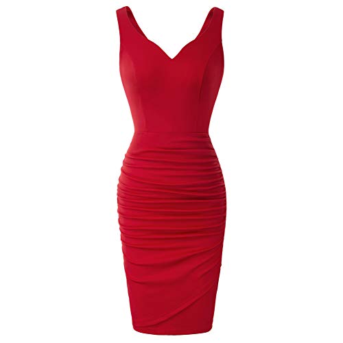 Vestido Vintage para Mujer Vestido Cóctel sin Mangas con Cuello V para Fiesta 2XL Rojo CLS02497-2