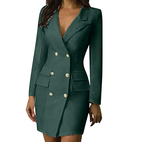 Vestidos Chaquetas SUNNSEAN Traje de Vestir Formal Ropa Vestido Largo Estilo Militar con Botones Cruzados Vestidos Chaquetas Manga Larga para Mujer Vestido de Oficina (XXL, Verde)