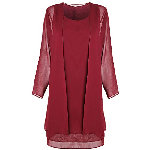 Vestidos Conjuntos ღSUNNSEANღ Chaqueta Vestidos Elegante Color Liso Casual Vestido de 2 Piezas, Manga Larga, con Paneles de Gasa Vestidos de Oficina Faldas Abrigos Mujer Blazer Vestido de Fiestas