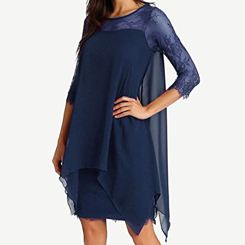 Vestidos De Fiesta Mujer Cortos Elegantes Tallas Grandes Femenina Gasa Superpuesta Manga Corta Vestido De Encaje De Gran Tamaño Falda Mujers Fiesta Noche S-5Xl