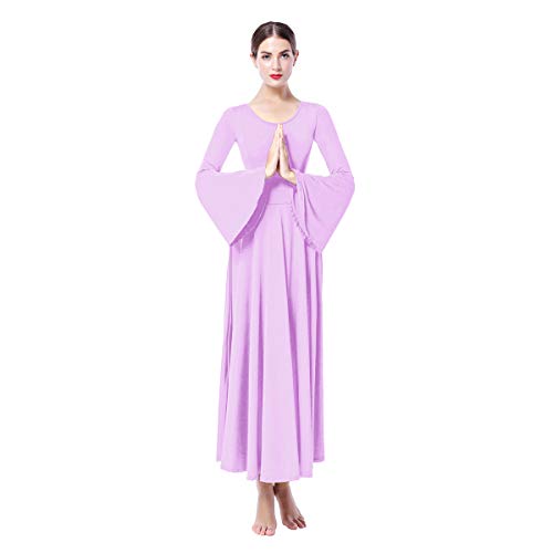 Vestidos de Fiesta Mujer Largos Litúrgico Manga Larga Leotardo Gimnasia Ballet Danza Clásica Combinación Elegantes Flamenco Maillot Adulto con Falda Disfraz Violeta Claro S