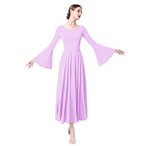 Vestidos de Fiesta Mujer Largos Litúrgico Manga Larga Leotardo Gimnasia Ballet Danza Clásica Combinación Elegantes Flamenco Maillot Adulto con Falda Disfraz Violeta Claro S