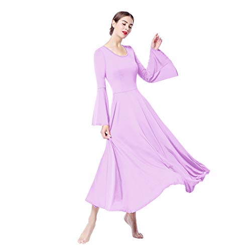 Vestidos de Fiesta Mujer Largos Litúrgico Manga Larga Leotardo Gimnasia Ballet Danza Clásica Combinación Elegantes Flamenco Maillot Adulto con Falda Disfraz Violeta Claro S